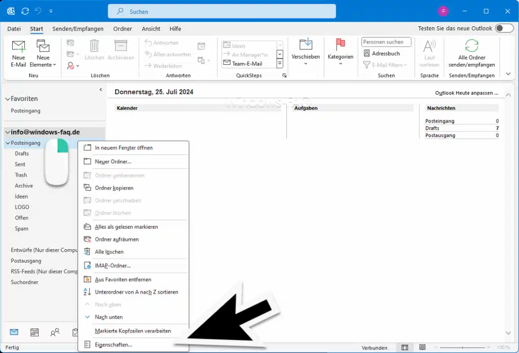 Outlook Postfach freigeben Eigenschaften