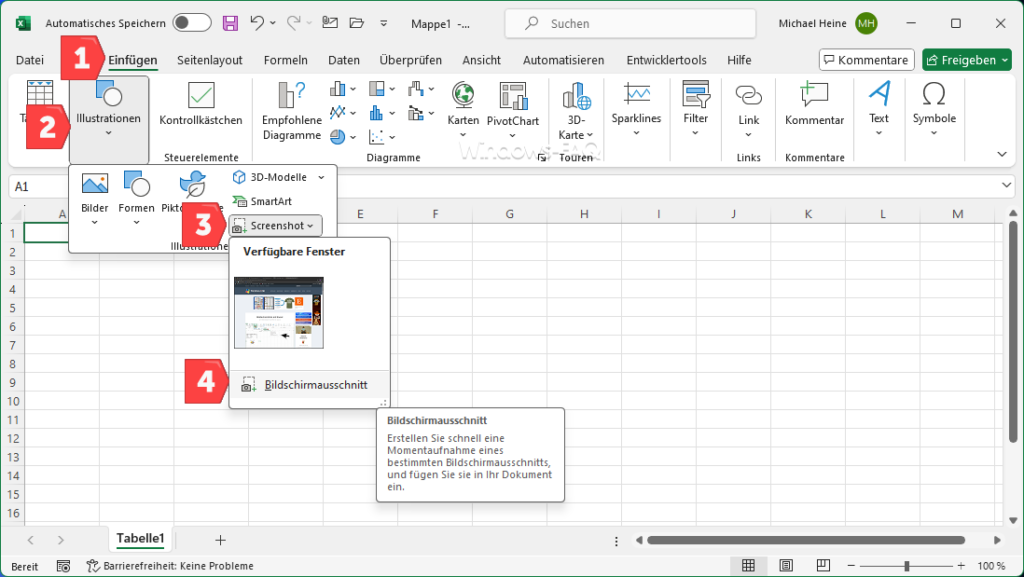 PDF in Excel einfügen Bildschirmausschnitt