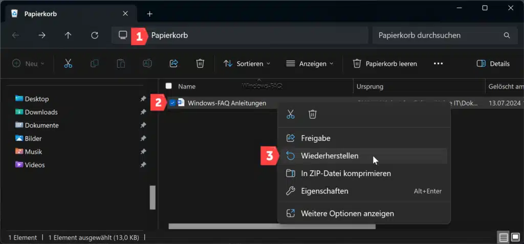 Word Dokument wiederherstellen Papierkorb