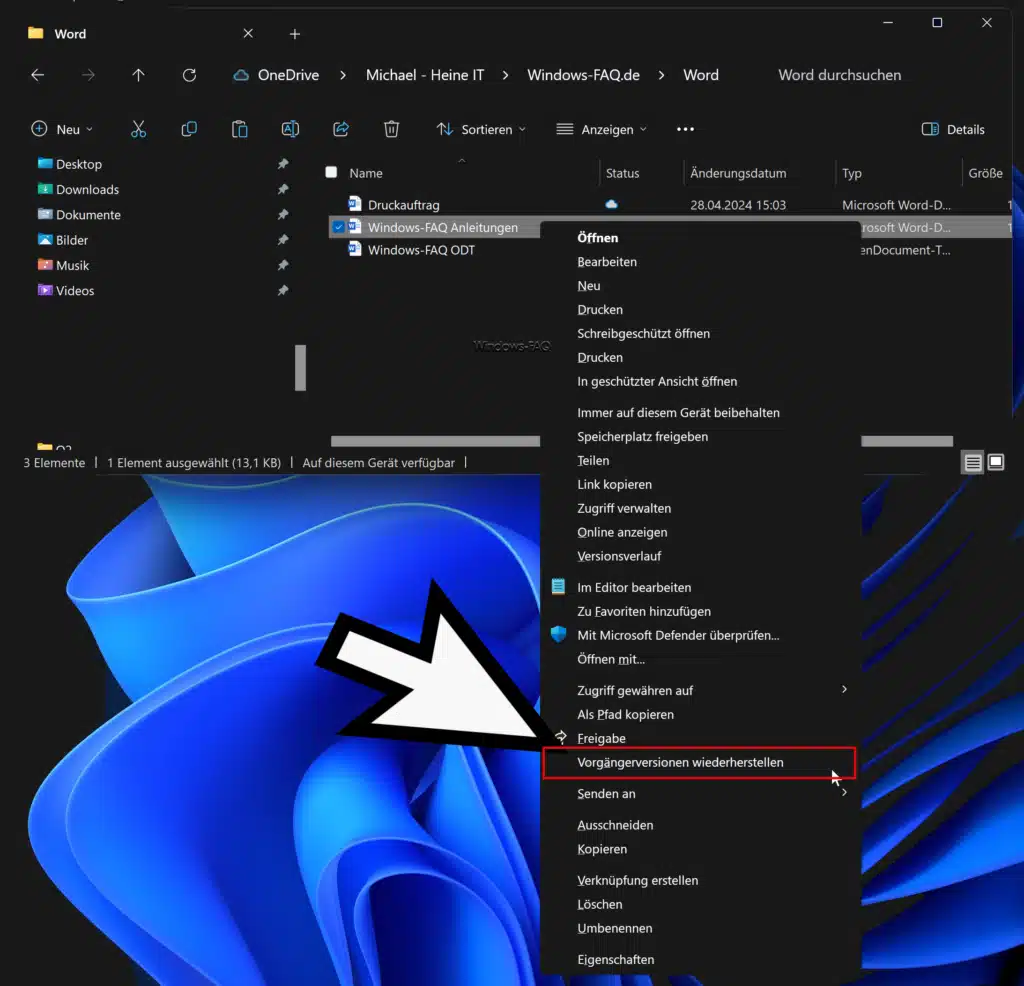 Word Dokument wiederherstellen Vorgängerversionen