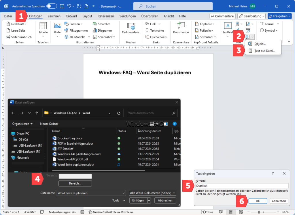 Word Seite duplizieren Bereich einfügen