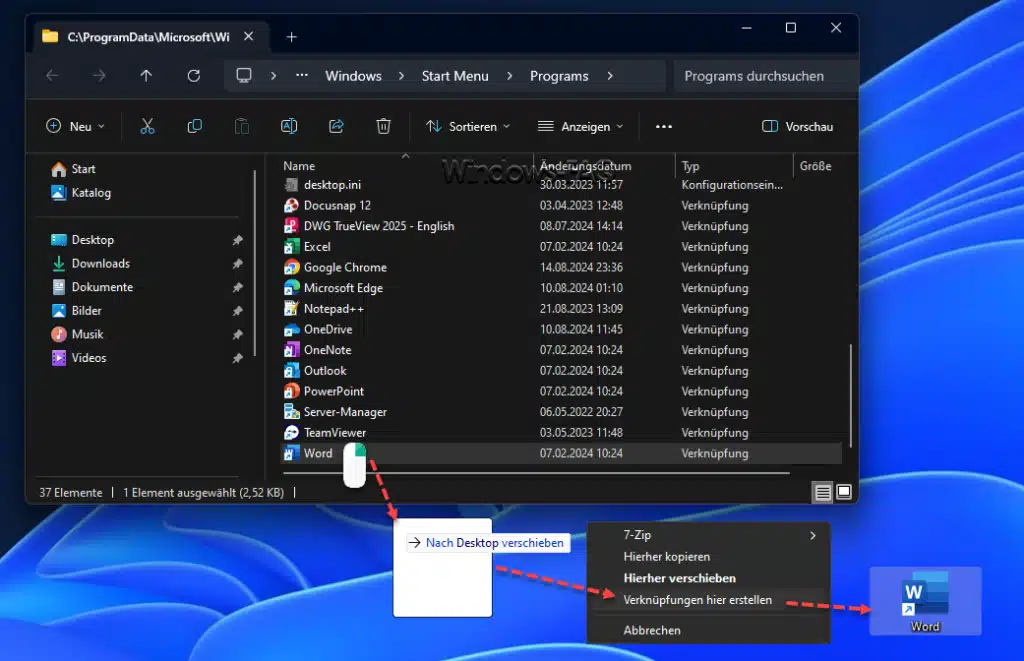 Desktop Verknüpfung erstellen Programm
