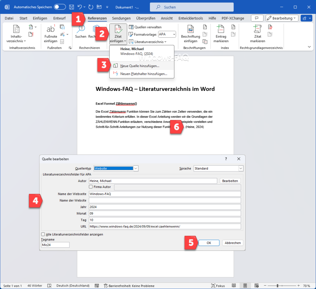 Literaturverzeichnis Word Quelle bearbeiten