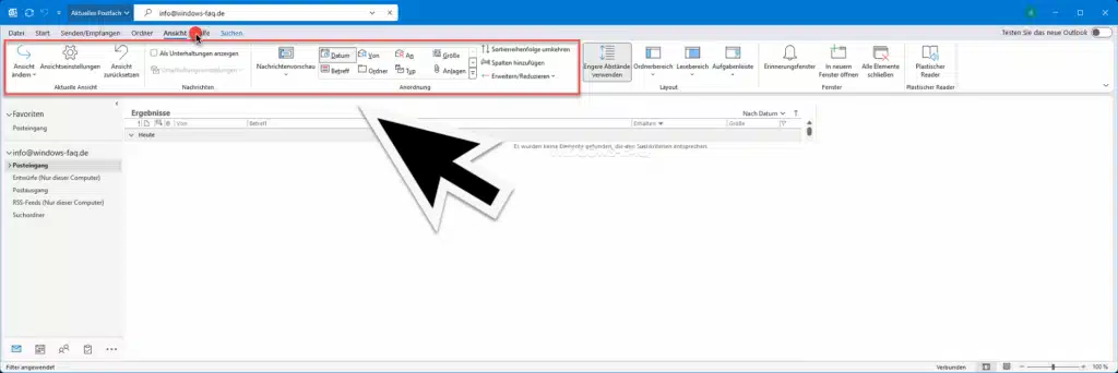 Outlook Ansicht ändern Funktionen