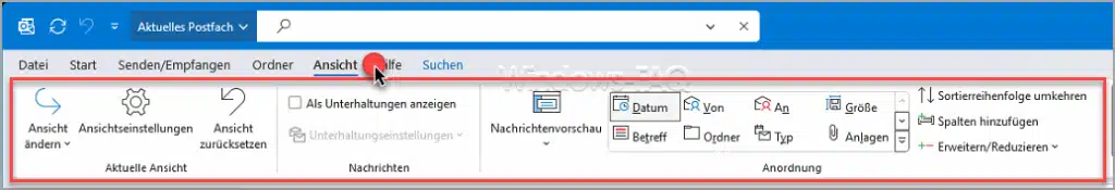 Outlook Ansicht ändern Menüband