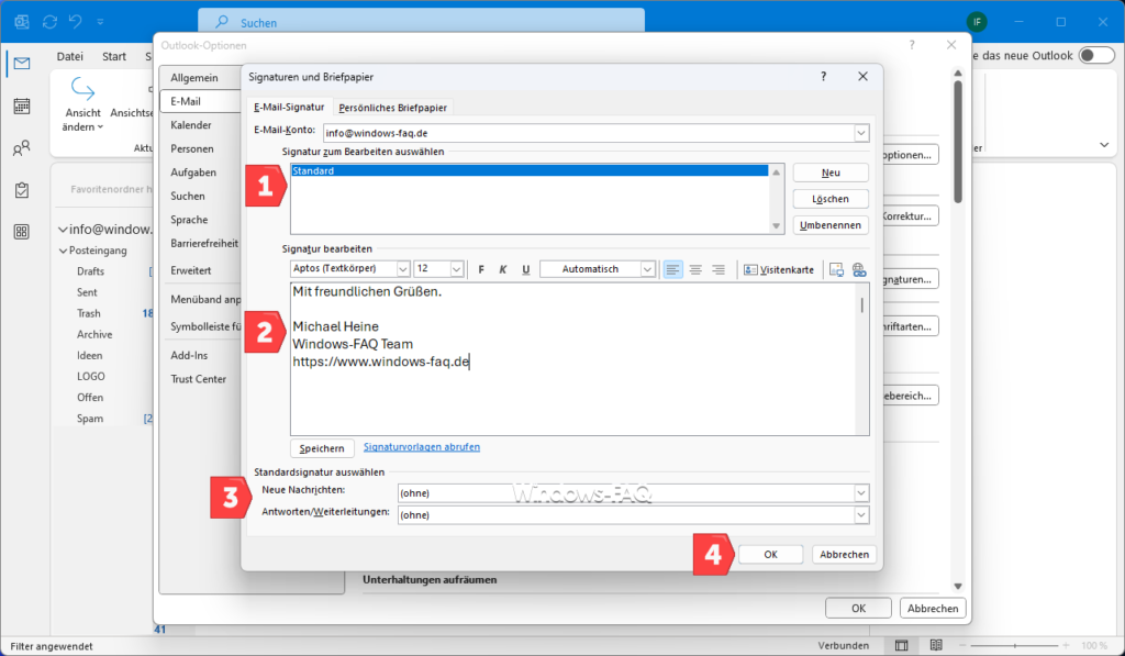Outlook Signatur ändern und anlegen