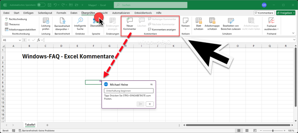 Excel neuer Kommentar