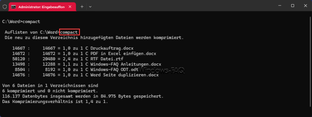 Komprimieren von Dateien Compact Befehl