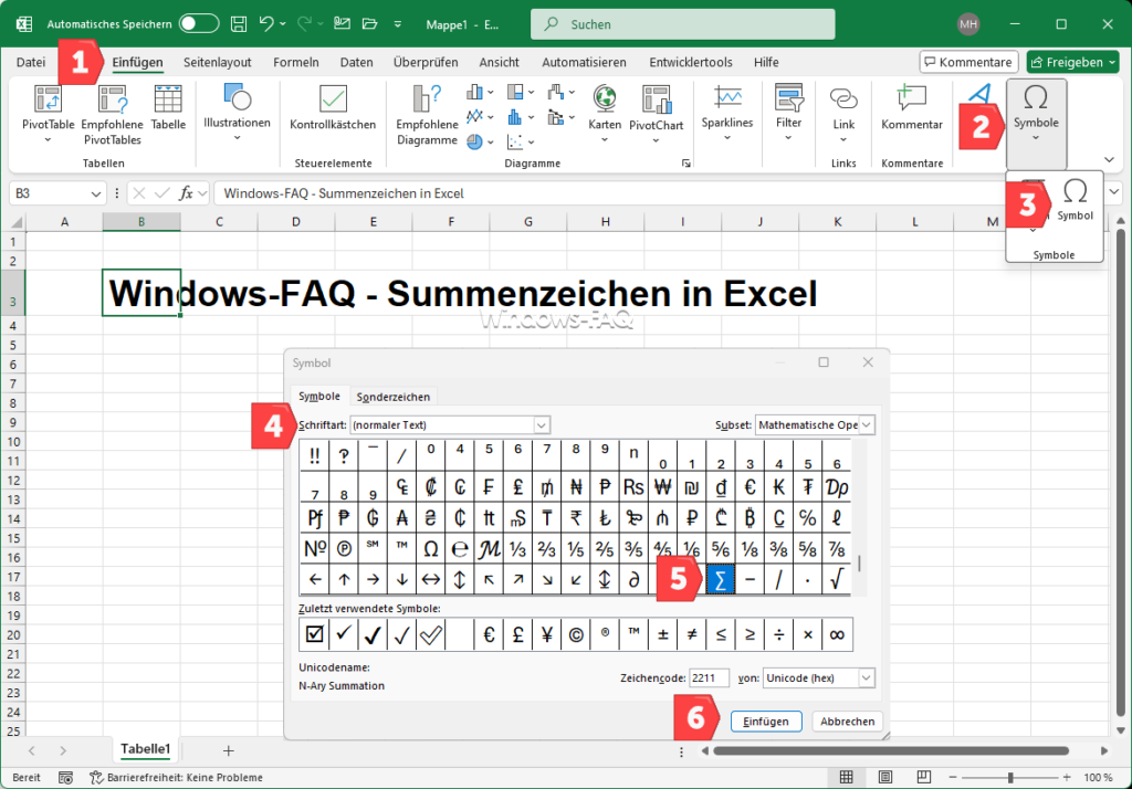 Summenzeichen Excel Symbol