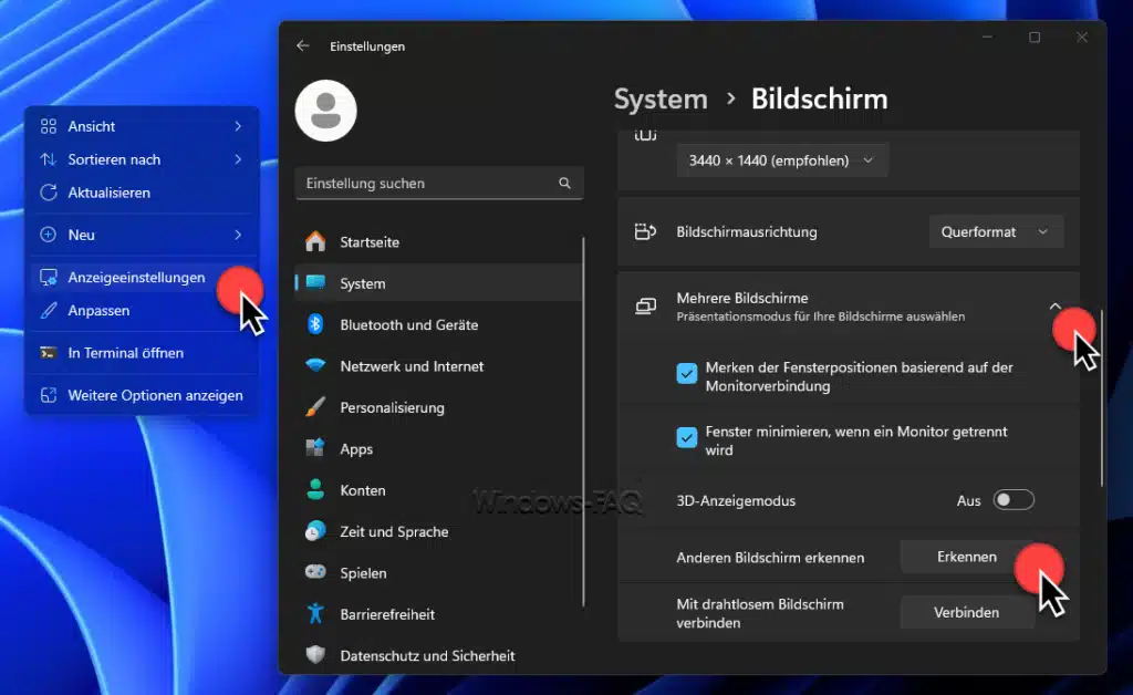 Windows anderen Bildschirm erkennen