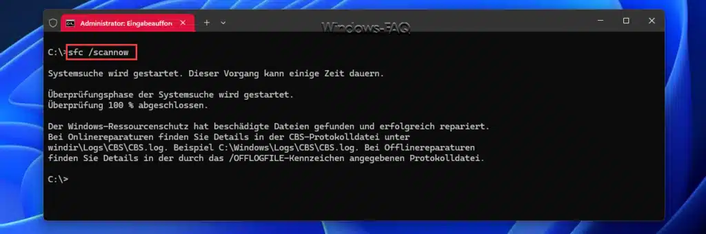 sfc scannow hat beschädigte Windows Dateien gefunden