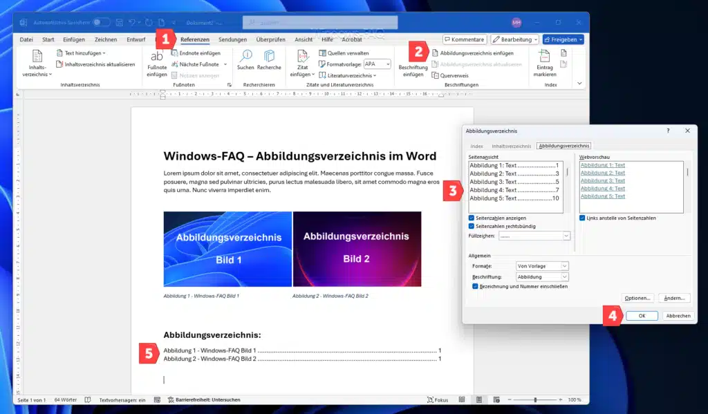 Abbildungsverzeichns Word Einfügen