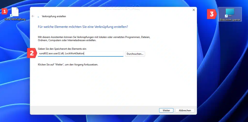 Bildschirm sperren Desktopverknüpfung