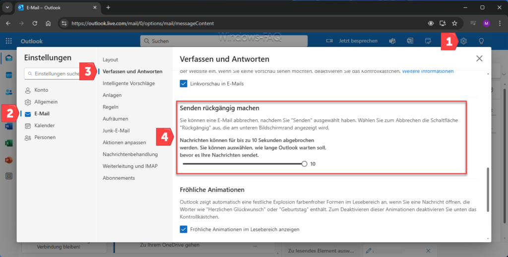 Outlook Mail zurückrufen Wartezeit