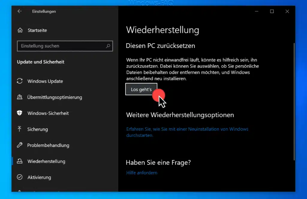 PC auf Werkseinstellung zurücksetzen - Windows 10