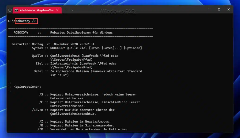 Robocopy Parameter Hilfe
