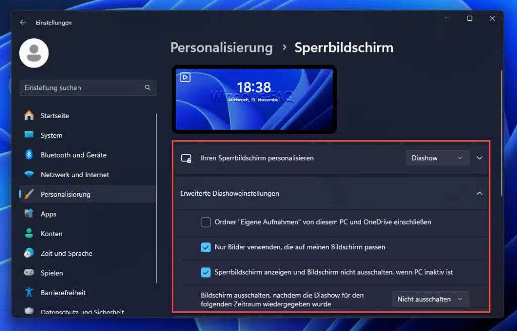 Sperrbildschirm ändern - Diashow