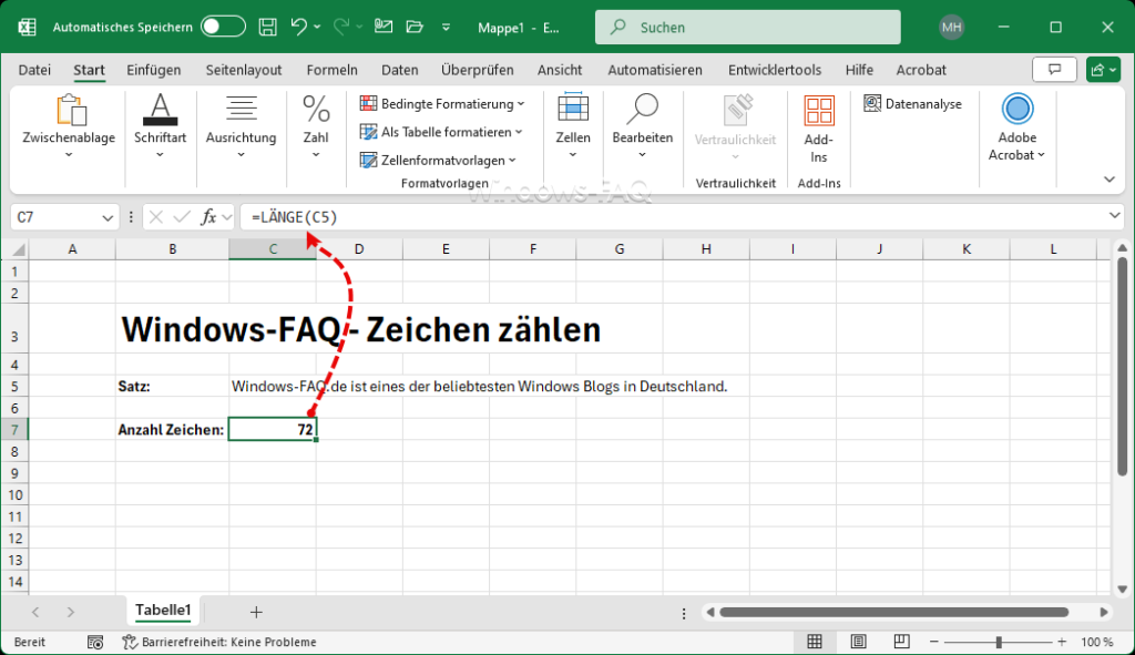 Zeichen zählen Excel