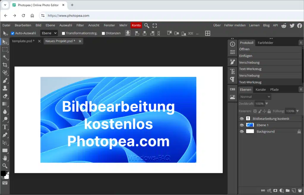 Bildbearbeitung kostenlos Photopea