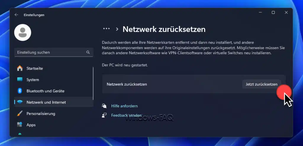 Keine Verbindung mit diesem Netzwerk möglich - Zurücksetzen