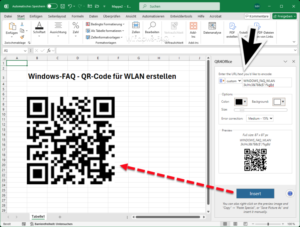 QR-Code für WLAN erstellen im Excel