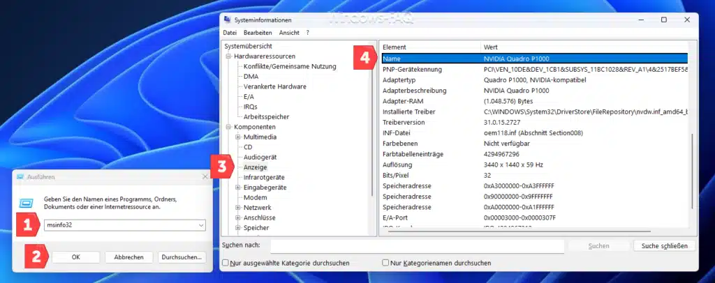 Welche Grafikkarte habe ich - Windows Systeminformation MSFINO32