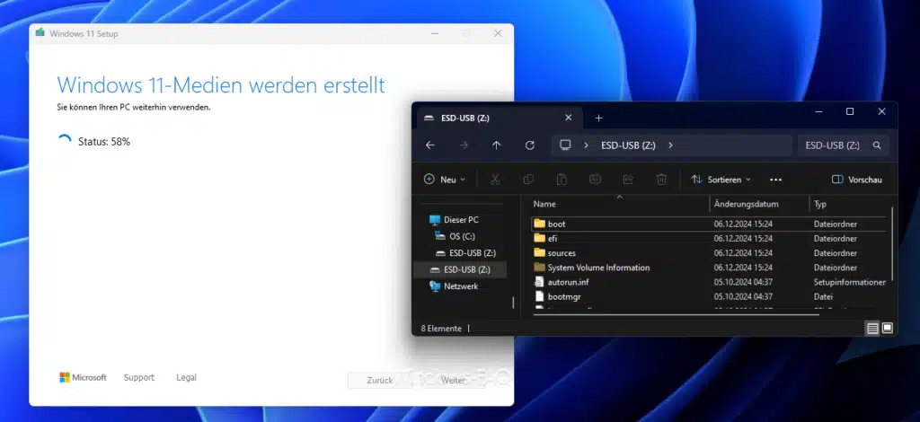 Windows Boot Stick USB-Speicherstick wird erstellt