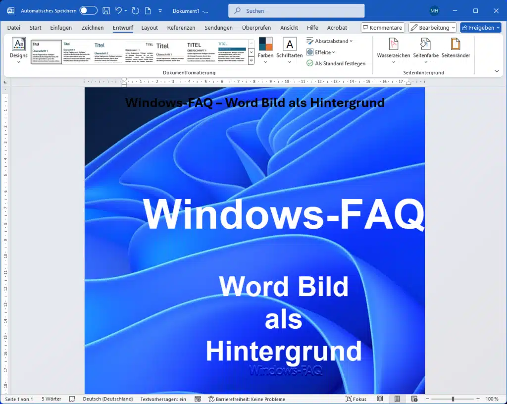 Word Bild als Hintergrund Beispiel