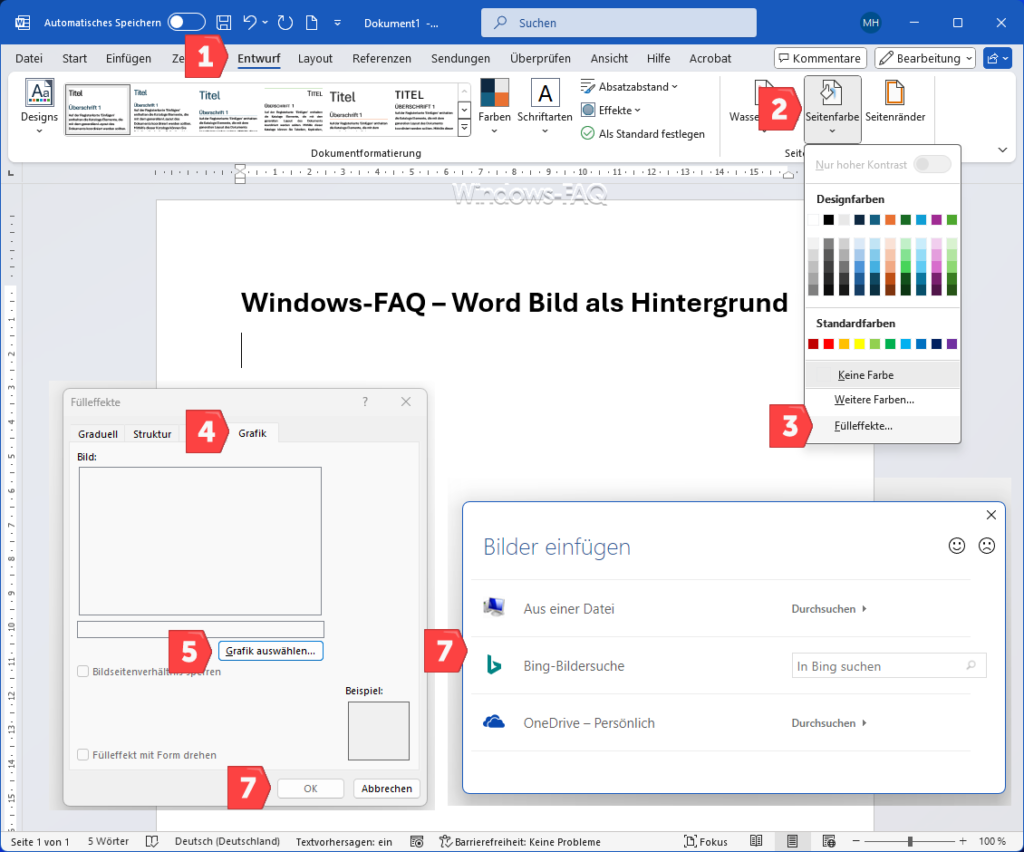 Word Bild als Hintergrund einfügen