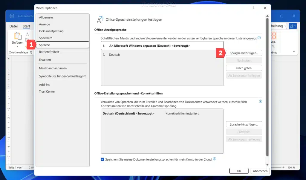 Word Sprache ändern Anzeigesprache