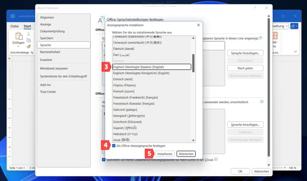 Word Sprache ändern Anzeigesprache installieren