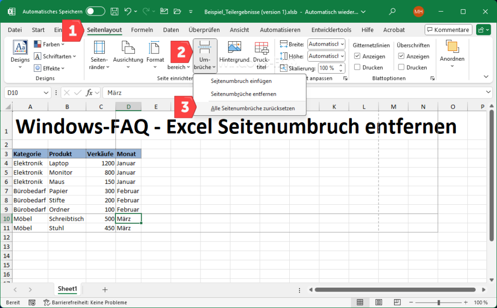 Excel Alle Seitenumbrüche entfernen