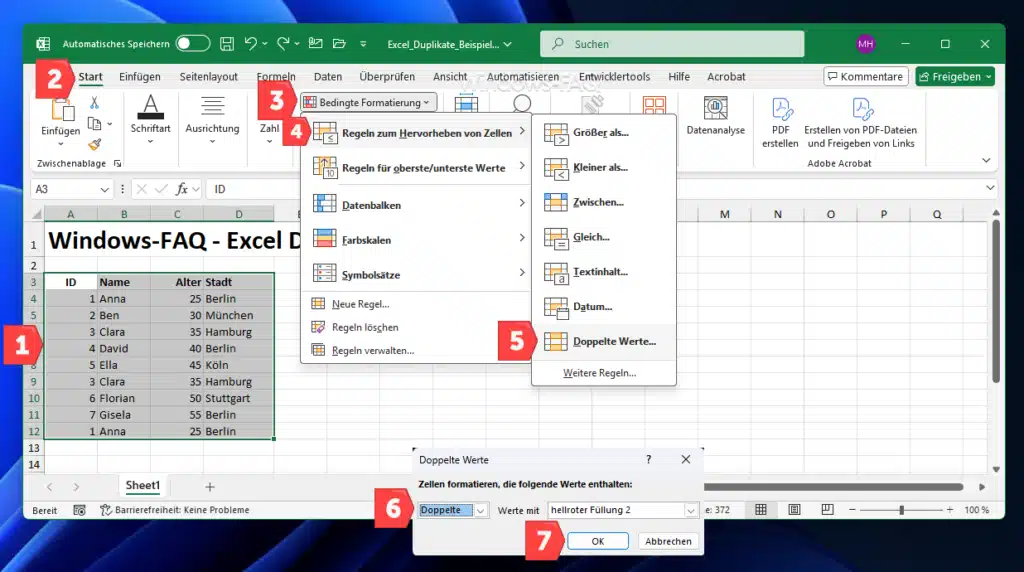 Excel Duplikate entfernen Werte anzeigen