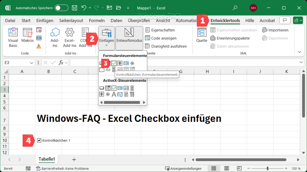 Excel Kontrollkästchen