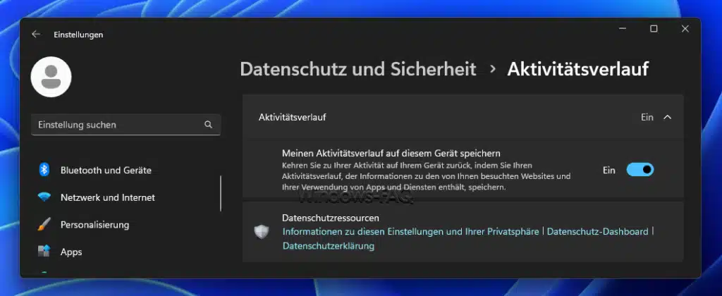 Windows Datenschutz Aktivitätsverlauf